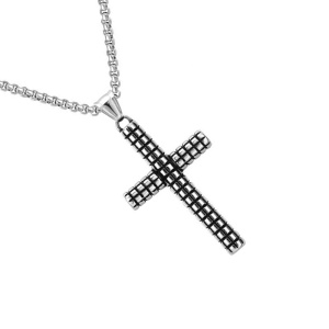Lant unisex, pandantiv cruce, model minimalist special, tematica believer, argintiu, - Img 3