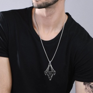 Lant unisex, pandantiv deosebit, model mitologic, tematica eye of Horus, argintiu, - Img 4