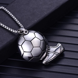 Lant unisex, pandantiv deosebit, model sportiv cu minge si gheata de jucator, tematica I love football, argintiu, - Img 2