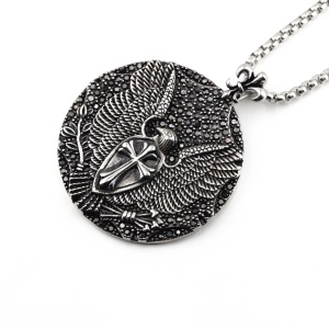 Lant unisex, pandantiv rotund deosebit, model cu vultur si cruce, cristale de sticla cu efect special, tematica royal crest pendant, argintiu,