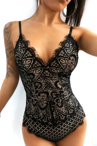 Lenjerie body sexy, dantela, dama, negru