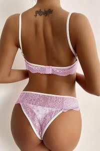 Lenjerie sexy dama, set 2 piese, sutien si chilot, model contrast cu intaritura pe margine, roz - Img 2