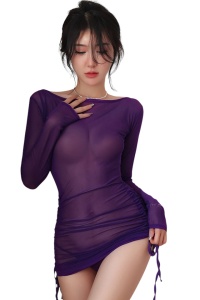 Lenjerie sexy, o piesa, rochie scurta semitransparenta, reglabila pe parti, model versatil, tematica love maker, mov