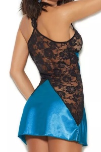 Lenjerie sexy tip neglijeu, albastru, cu dantela neagra - Img 2