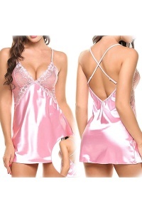 Lenjerie sexy tip neglijeu din satin roz - Img 3