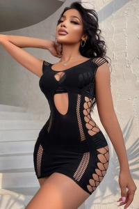Lenjerie sexy tip rochie scurta, spate gol, neagra - Img 3