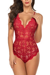 Lenjerie tip body sexy, dantela, spate X, rosu