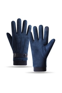 Manusi barbati, model calduros cu manseta dubla, captuseala calduroasa, tematica men winter essentials, marime universala, albastru marin - Img 3