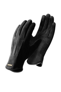 Manusi barbati, model clasic, cusaturi pronuntate, delatiu de contrast la manseta, tematica fashion winter, marime universala, negre
