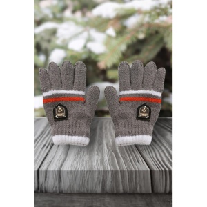 Manusi copii, model chic cu manseta elastica, tematica classy winter, marime 8 – 10 ani, gri deschis - Img 3