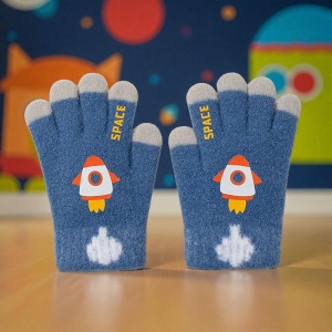 Manusi copii, model cu racheta, manseta elastica, detalii de contrast, tematica micutul astronaut, baieti, marime 3 – 5 ani, albastru deschis - Img 3