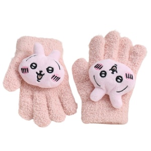 Manusi copii, model pufos cu manseta elastica, accesorizate cu figurine hazlii, tematica happy day, unisex, marime 6 – 10 ani, roz pal