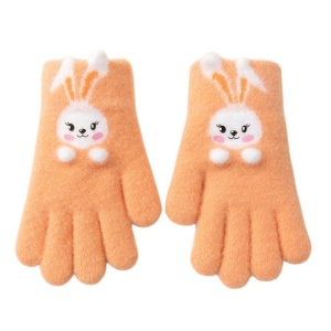 Manusi copii, model vesel cu manseta elastica, accesorizate cu iepuras, tematica cute bunny, unisex, marime 3 – 5 ani, portocalii