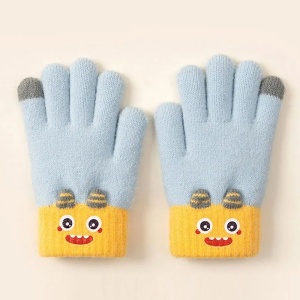 Manusi copii, model vesel, manseta accesorizata cu monstrulet, tematica happy little monster, baieti, marime 9 – 12 ani, gri - Img 3