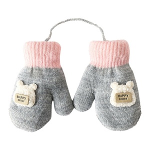 Manusi cu snur pentru copii, model calduros si vesel, tematica happy baby, marime 1 – 3 ani, gri - Img 3