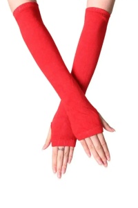 Manusi dama, model lung cu degete descoperite, tematica stay warm, marime universala, rosu deschis