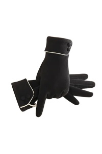 Manusi dama, model minimalist elegant, manseta intoarsa accesorizata cu nasturei, tematica fashion style, marime universala, negre