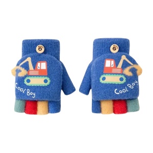 Manusi pentru copii, model cool boy cu capac, degete descoperite si colorate, tematica micul constructor, 3 - 9 ani, albastre inchis