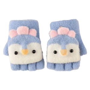 Manusi pentru copii, model cu degetele descoperite si capac decapotabil, accesorizate cu pinguini poznasi, tematica happy feet, marime 1 – 5 ani, albastre