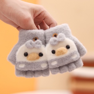 Manusi pentru copii, model cu degetele descoperite si capac decapotabil, prindere cu nasturel, accesorizate cu puiut prietenos, tematica cute overloaded, unisex, marime 6 luni – 3 ani i, gri - Img 2