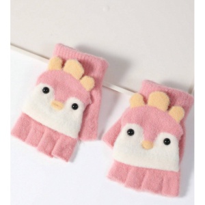 Manusi pentru copii, model cu degetele descoperite si capac decapotabil, accesorizate cu pinguini poznasi, tematica happy feet, marime 1 – 5 ani, roz inchis - Img 4