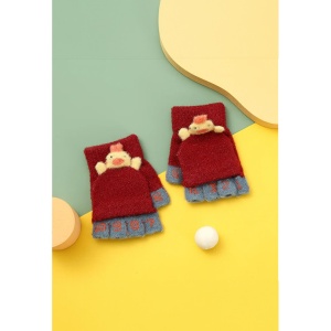 Manusi pentru copii, model cu degetele descoperite si numerotate, capac decapotabil prindere cu nasturel, manseta elastica, accesorizate cu puisor, tematica learn and play, marime 3 – 8 ani, rosu inchis - Img 2
