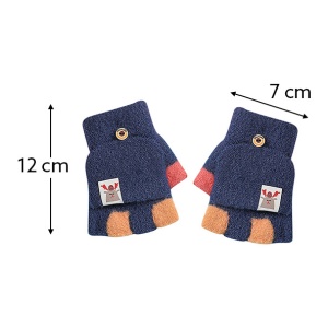 Manusi pentru copii, model cu degetele dezgolite si capac decapotabil, prindere cu nasture si manseta elastica, tematica cool kids, marime 3 – 6 ani, albastru inchis - Img 4