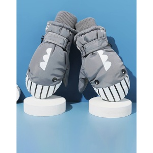 Manusi pentru copii, model cu un singur deget, manseta elastica si prindere reglabila, waterproof, imprimeu haios cu rechin prietenos, tematica let’s play outside, marime 5 – 12 ani, gri - Img 4
