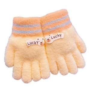 Manusi pentru copii, model pufos si vesel, manseta elastica cu detalii de contrast, tematica lucky bunny, unisex, marime 3 – 8 ani, galbene