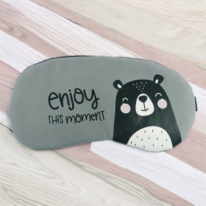 Masca de dormit, model cu animalute cute, rezerva cu gel, prindere elastica, tematica enjoy the moment, unisex, gri - Img 3