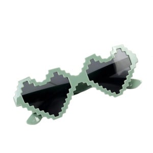 Ochelari de soare pentru copii, unisex, design in forma de inima, model pixel cool, marime universala, verzi