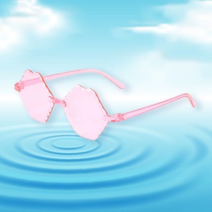Ochelari de soare pentru copii, unisex, model cool unicat, tematica lips don't lie, marime universala, roz - Img 2