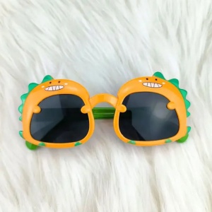 Ochelari de soare pentru copii, unisex, model cu dinozaur prietenos, tematica dino world, marime universala, portocalii - Img 3