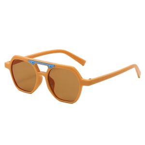 Ochelari de soare pentru copii, unisex, model cu rama chic, detaliu de contrast, tematica cool summer, marime universala, maro deschis