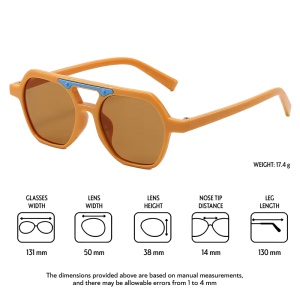 Ochelari de soare pentru copii, unisex, model cu rama chic, detaliu de contrast, tematica cool summer, marime universala, maro deschis - Img 4