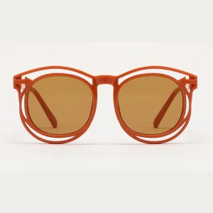 Ochelari de soare pentru copii, unisex, model cu rama fashion, tematica cozy summer, marime universala, maro - Img 2