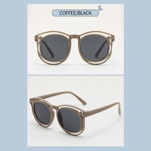 Ochelari de soare pentru copii, unisex, model cu rama fashion, tematica cozy summer, marime universala, gri - Img 3
