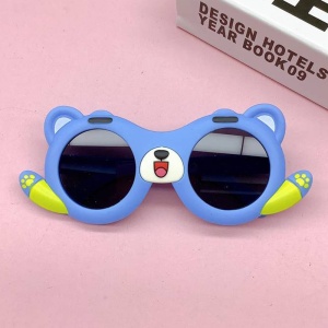 Ochelari de soare pentru copii, unisex, model cu ursulet prietenos, tematica teddy the friendly buddy, marime universala, albastri - Img 3