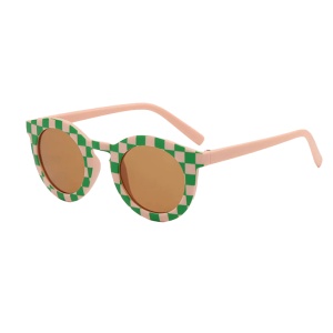 Ochelari de soare pentru copii, unisex, model vintage, rama cu imprimeu, tematica fashion summer, marime universala, verzi