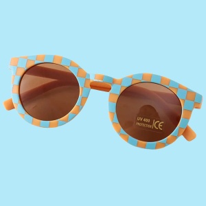 Ochelari de soare pentru copii, unisex, model vintage, rama cu imprimeu, tematica fashion summer, marime universala, albastri - Img 2