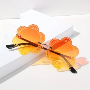 Ochelari de soare pentru femei, model cu floare, tematica I love retro flower, marime universala, portocalii - Img 2