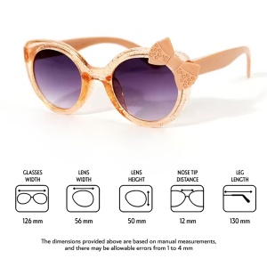 Ochelari de soare pentru fetite, model cu rama semitransparenta accesorizata cu fundita chic, tematica glitter summer, marime universala, champagne - Img 4
