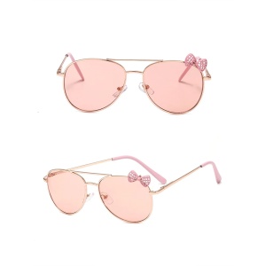 Ochelari de soare pentru fetite, model delicat accesorizat cu fundita, tematica mica printesa, marime universala, roz - Img 3
