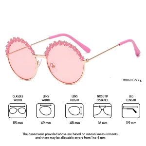 Ochelari de soare pentru fetite, model rotund accesorizat cu floricele, tematica glamour summer, marime universala, roz - Img 4