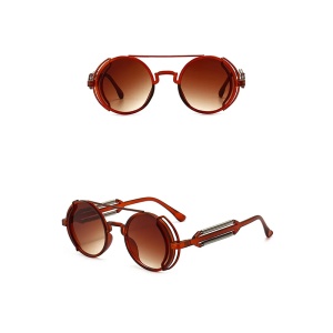 Ochelari de soare unisex, model rotund cu rama speciala, tematica steampunk summer dream, marime universala, maro - Img 3