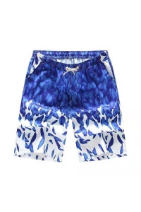 Pantaloni scurti de baie tip bermude, albastru cu imprimeu pene, barbati, uscare rapida