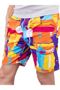 Pantaloni scurti de baie tip bermude, multicolor cu imprimeu abstract vesel, barbati, uscare rapida - Img 3