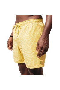 Pantaloni scurti de baie tip sort, barbati, galben, cameleon, imprimeu geometric abstract, uscare rapida - Img 3
