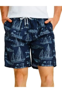 Pantaloni scurti de baie tip sort, barbati, imprimeu barci sailing, model sailing life, uscare rapida, albastru - Img 3