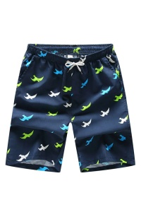 Pantaloni scurti de baie tip sort, barbati, imprimeu pasari, uscare rapida, albastru